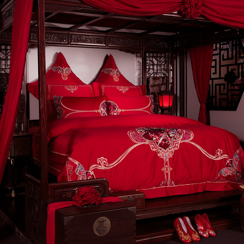 百支棉锦素绣床盖十件套(花好月圆)