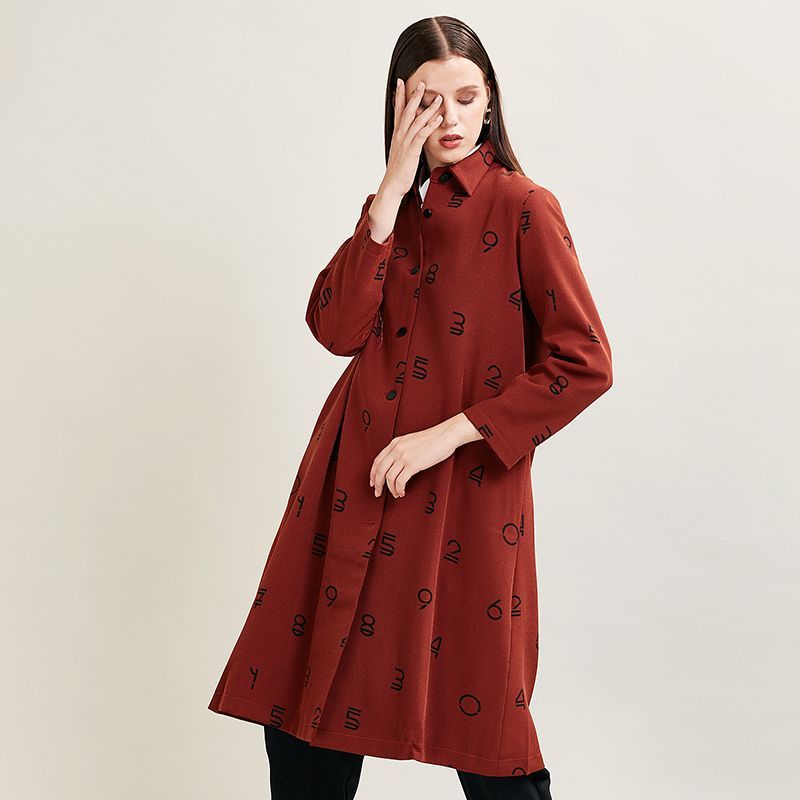 红石尚品 2019年秋冬新款 创意字母中长款外套薄风衣